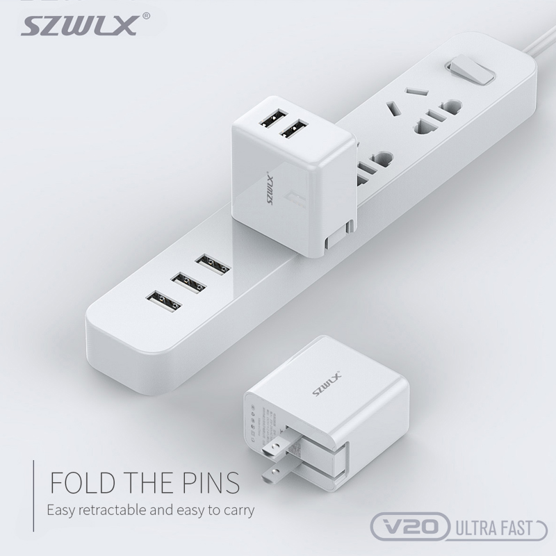 WEX V20 Dual USB -Wandlader mit Foldable Plug für iPhone X /8 /7 /6s /Plus, iPad Air 2 /mini 3, Galaxy S7 /S6 /S6 Edge, Note 5 und mehr, White