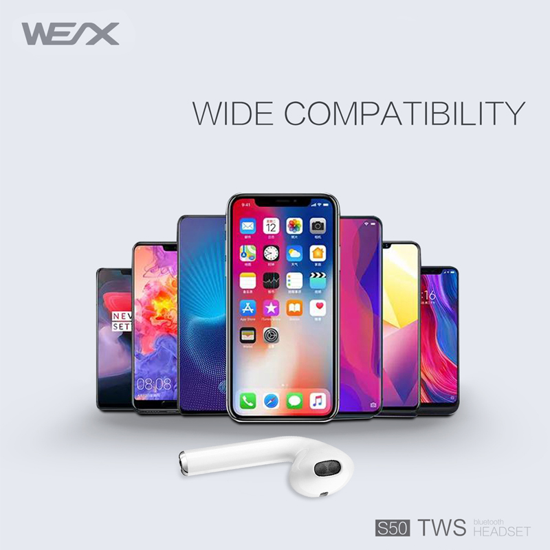 WEX S50 Wireless Ohrhörer, echtes drahtloses Stereo -Headset, Bluetooth 5.0 Ohrhörer